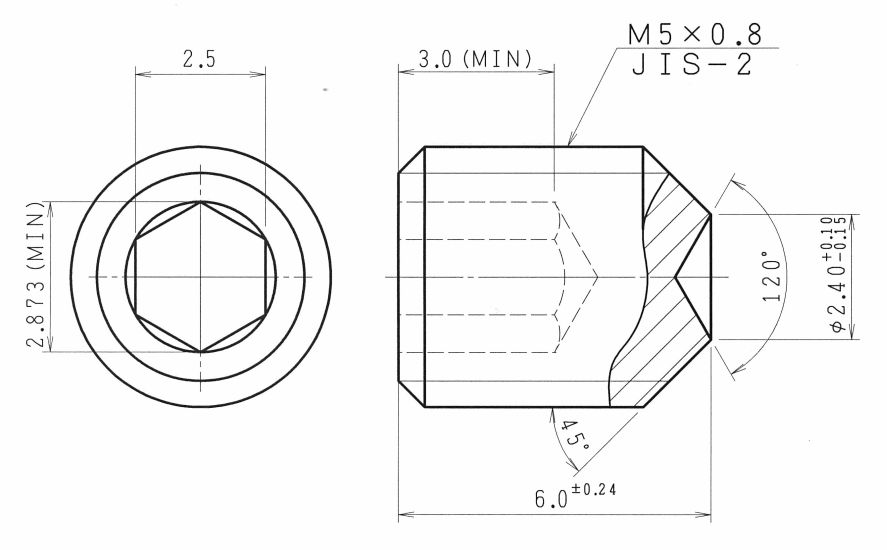 ＨＳ（くぼみ先−細目【1000個】HSクボミ-ホソメP0.5 X 15 標準(または鉄)/三価ブラック 